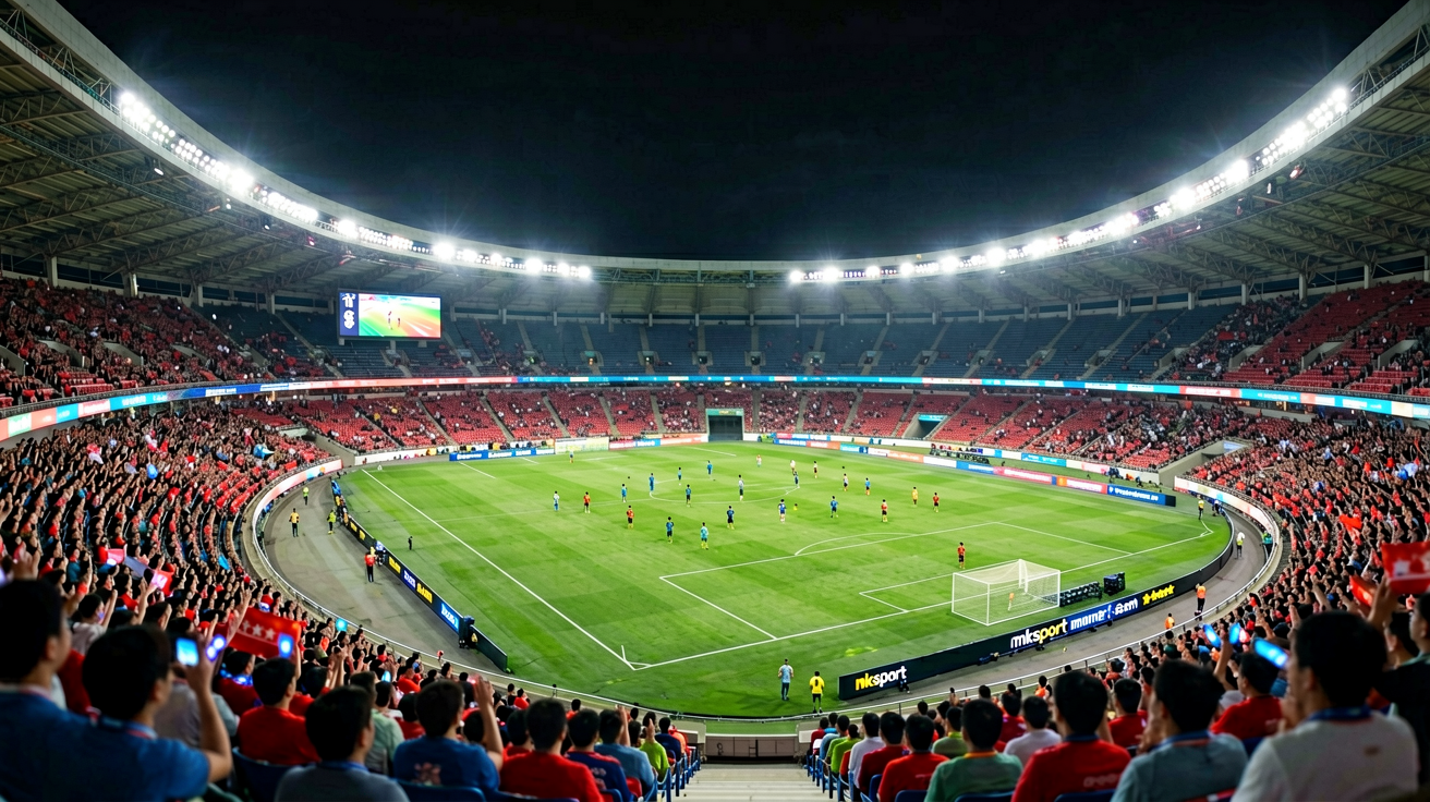 mksport体育首页横幅：灯光璀璨的现代化体育场全景，展现赛事氛围